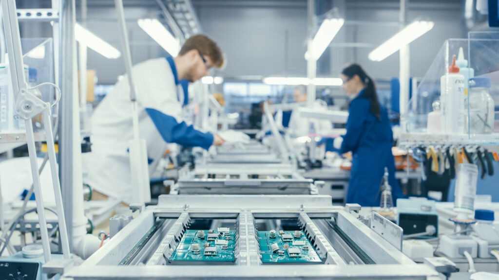 Automated Electronics (PCB) Assembly production line at Foxtronics EMS.