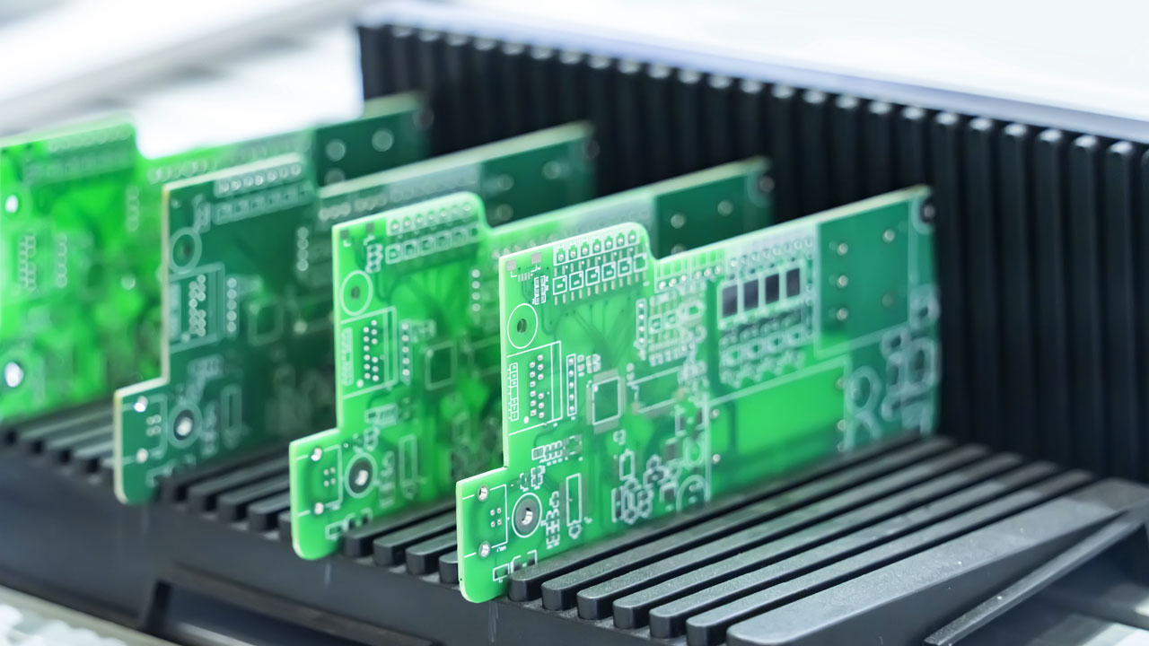 Close-up view of four medical PCBs highlighting precision assembly and reliability standards
